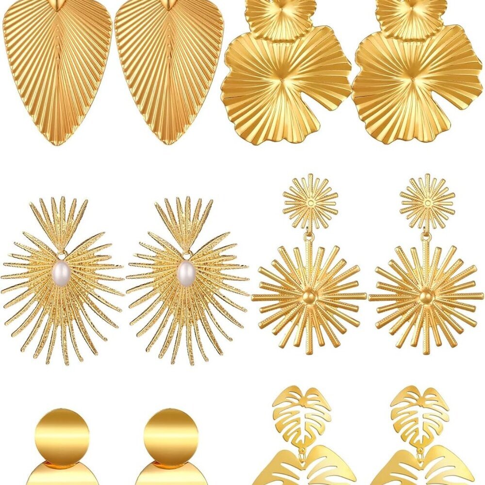 6 Pair Gold Statement Earrings for Women Large Gold Geometric Earrings Woven Twi